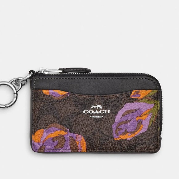 🌸 Coach Multifunction Card Case In Signature Canvas With Rose Print - Picture 2 of 10